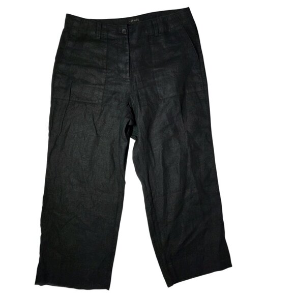 Talbots Pants - Talbots Wide Leg 100% Linen Black Cropped High Rise Pants 12P (34x25)